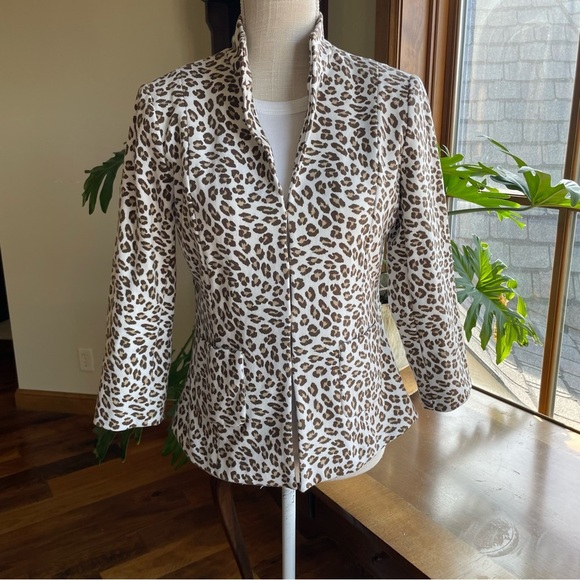 Doncaster Snow Leopard Print Stand Collar Blazer Jacket - Picture 1 of 12